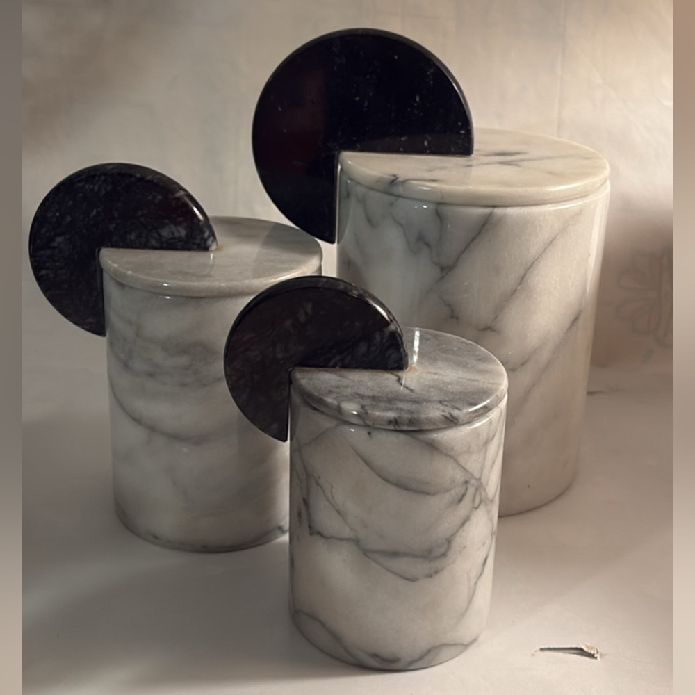Set of 3 Rare Vintage Italian Art Deco style heavy Marble Canisters with lids